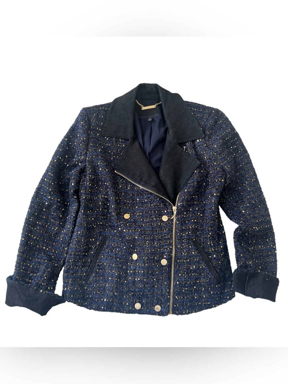 WHITE HOUSE BLACK MARKET WHBM BLUE DENIM & TWEED QUINTESSENTIAL MOTO JACKET 4